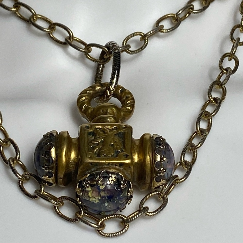 Antique 18th-century brass Italian Etruscan fob charm necklace 38” - Picture 2 of 13